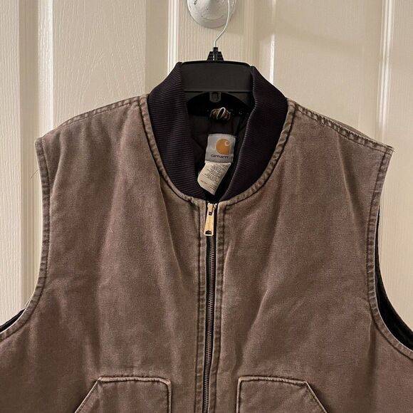 Vintage Carhartt Men's Vest Quilted Lined Brown Canvas Union Made USA Size XXL - Picture 2 of 16
